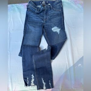 Hollister Women's high rise Jean leggings  Distressed - Dark Blue